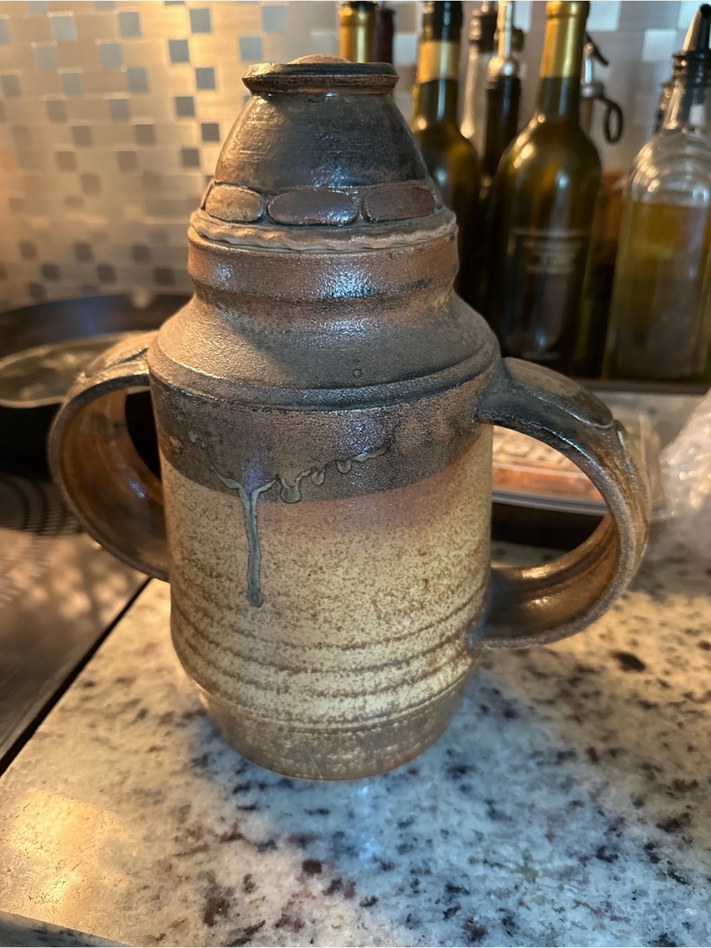 Handcrafted Ceramic Lidded Pitcher - Brown and Tan